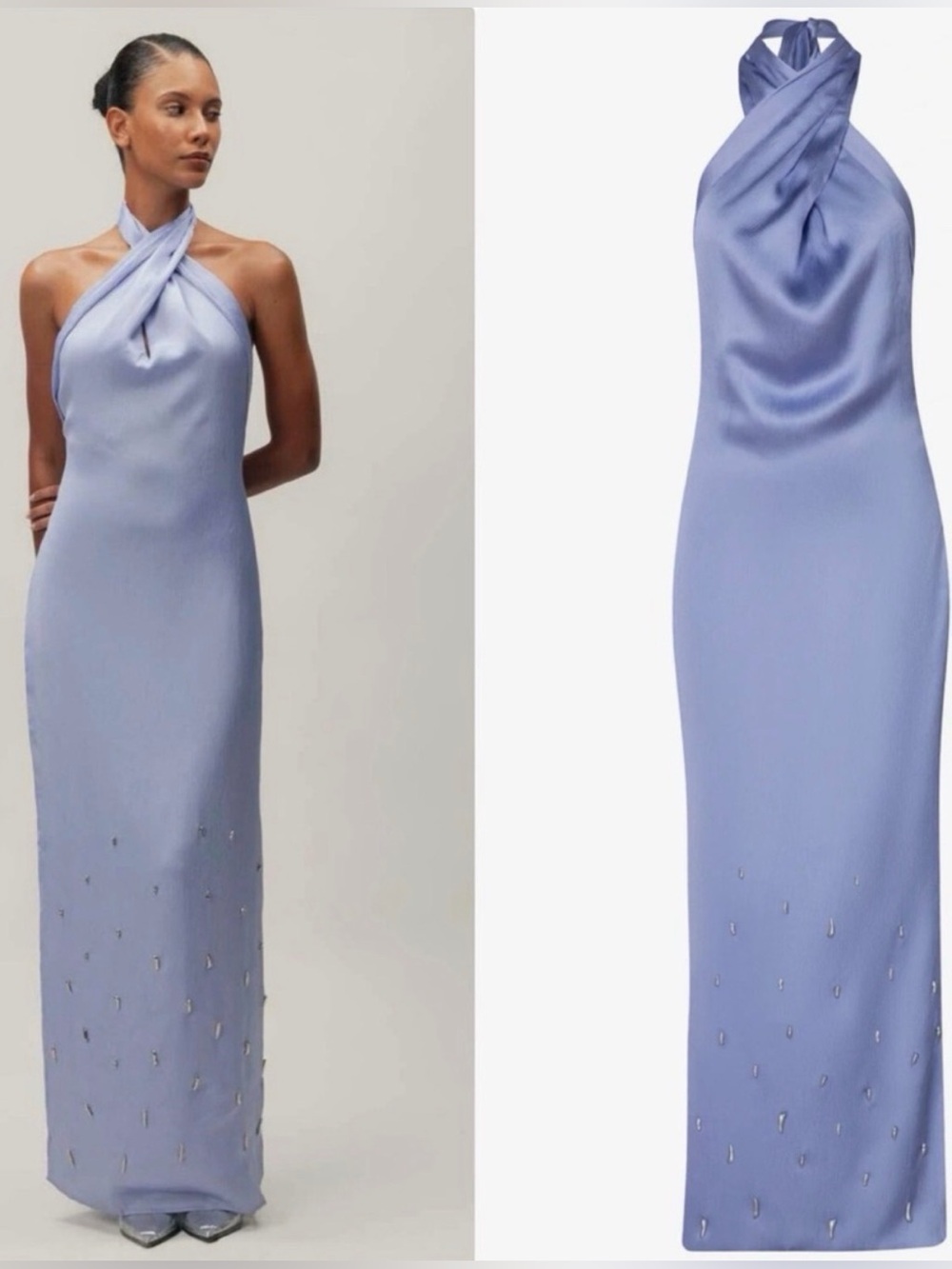 Baobab Collection Amorino Maxi Lilac Blue Halter Dress Size M RARE Gown Luxury